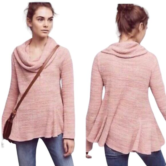 Anthropologie Postmark Maurisa Cowlneck Waffle Knit Top - Pink - Small - Picture 2 of 16